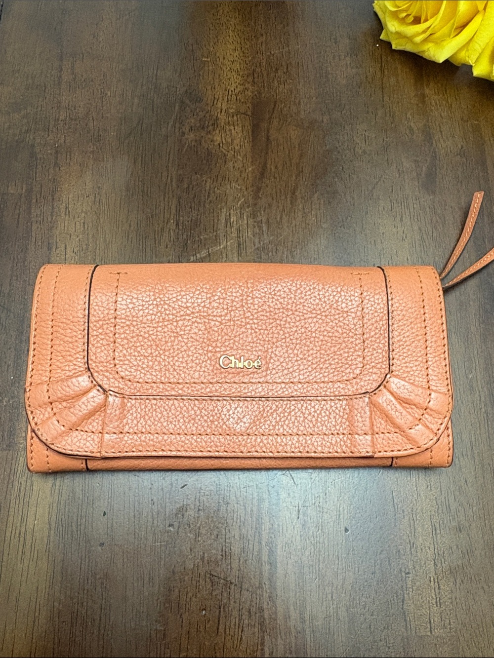 Low startChloé Coral Terracotta Pebble Leather Flap Wallet in GUC - Picture 13 of 13